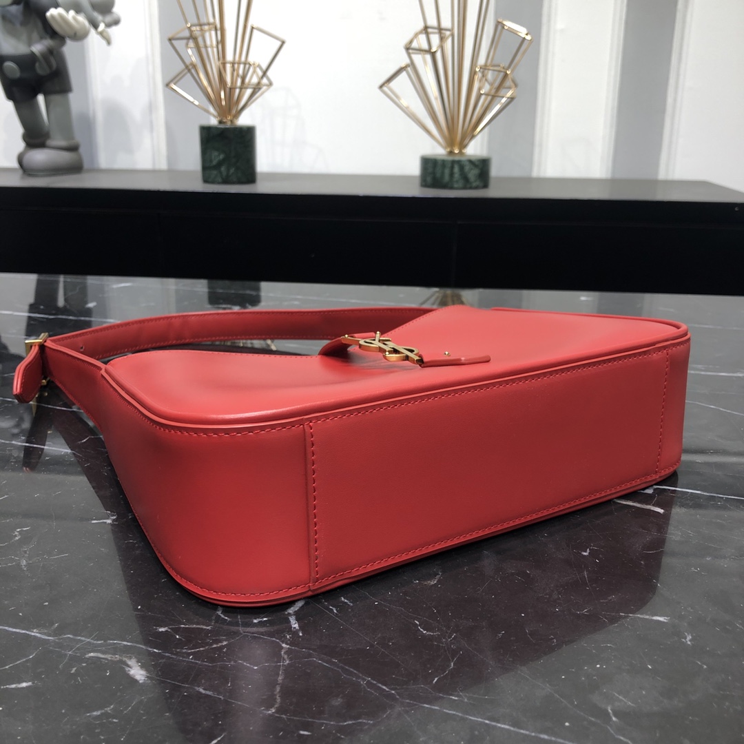 Saint Laurent LE 5 A 7 Smooth Calfskin Shoulder Bag Handbag Red 657228 